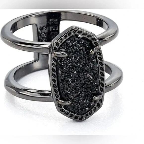 KENDRA SCOTT Elyse Gunmetal Black Drusy Ring Size 7 - Picture 1 of 7